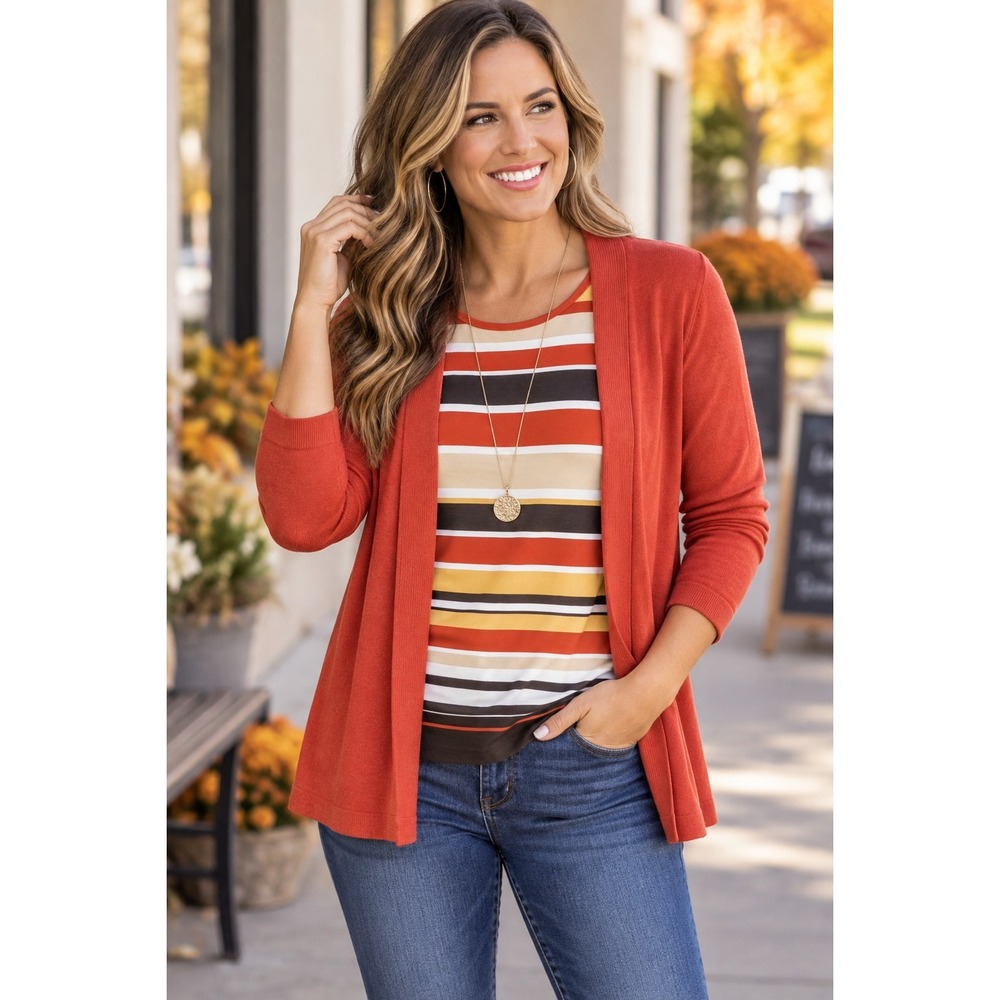 Alfred Dunner Petite XL 2 In 1 Layered Cardigan Top 3/4 Sleeve Light Layer Fall